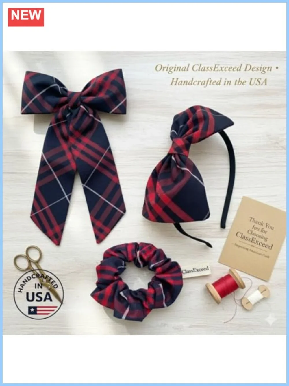 Plaid Bow Hair Set Gift for Girls with Headband and Scrunchie, School Uniform